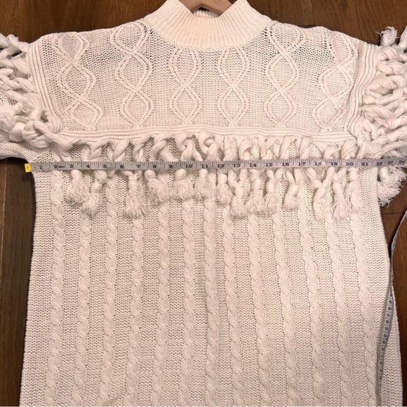 Express Tricot Vintage Tassel Fringe Knit Mock Neck Cream Sweater Sz S - Picture 11 of 11